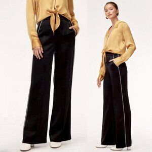WILFRED ARITZIA Clarisse Pants Wide Leg Satin Trouser Silk Trim in Black Size 2